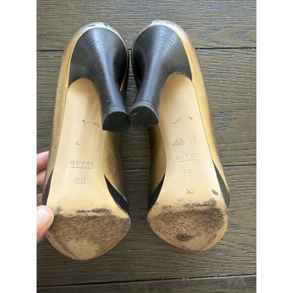 GUCCI ITALY Gunmetal Copper Gold platform shimmer classic pumps 6B Serial 171372 - Picture 4 of 11